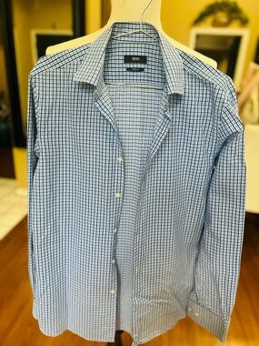 Hugo Boss White and Blue Windowpane Dress Shirt